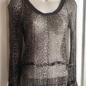 🐆Lucky Brand Sheer Silk Animal Print Peplum Top XS🐆